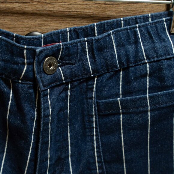 High Rise Navy and White Striped Denim Shorts - Picture 4 of 10